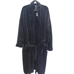 World Market NEW Plush Fleece Bathrobe Shawl Collar Soft Men’s OS Navy Blue